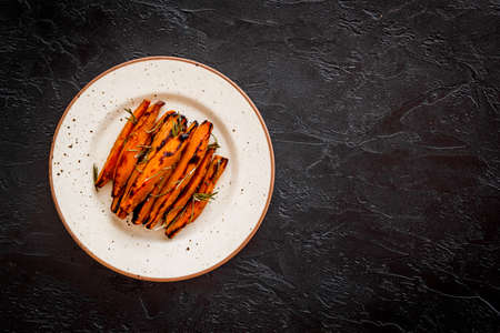 Roasted sweet potato with spaces, top viewの写真素材