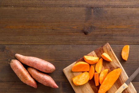 Sweet potato on the kinchen table, top view