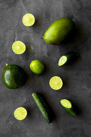 Variety of green fruits and vegetables for protein vegetarians meal