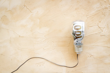 Light bulb with money inside - business plan and idea conceptの写真素材