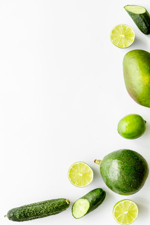 Green vegetables and fruits. Overhead viewの写真素材