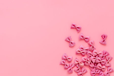 Top view of pasta - coloured farfalle. Italian foodの写真素材