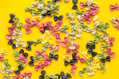 Top view of pasta - coloured farfalle. Italian foodの写真素材