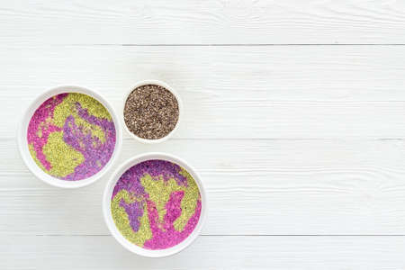 Vegan Acai detox smoothie bowles with berries and chia seedsの写真素材