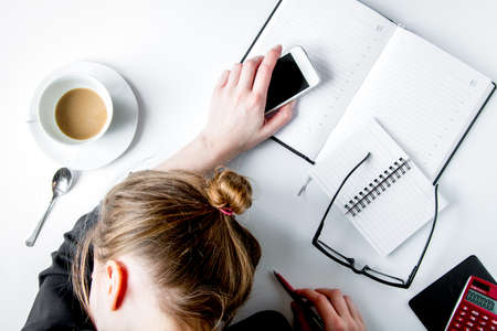 lifestyle tired business woman top view mock upの写真素材