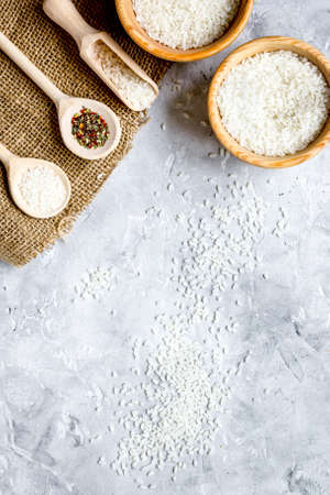 rice for paella on stone background top view mock upの写真素材