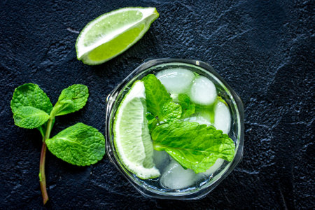 making mojito on dark background top viewの写真素材