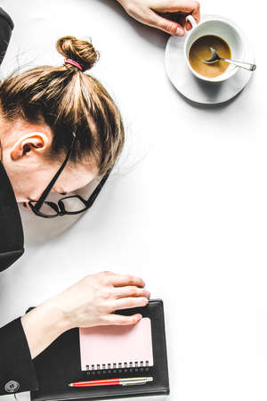 lifestyle tired business woman top view mock upの写真素材