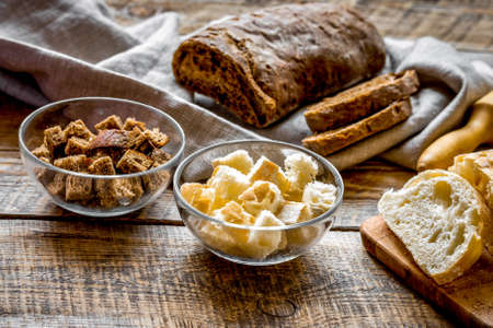 Sliced rye bread on wooden table backgroundの写真素材