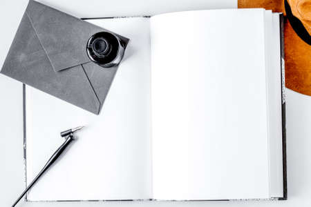writier tools in profession concept on white background top view mock-upの写真素材