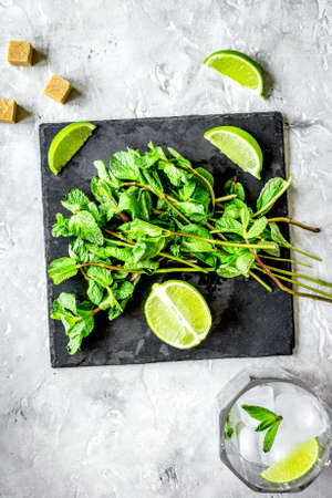 making mojito on stone background top viewの写真素材