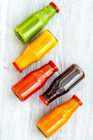 healthy organic juice in bottles for fitness diet and detoxの写真素材