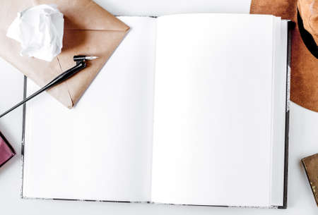 author office in writer concept on desk background top view mock upの写真素材