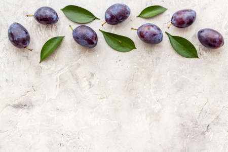 Food pattern - set of purple plums, top viewの写真素材
