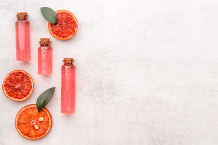 Organic bio cosmetic with vitamin c and citrus fruits. Top viewの写真素材