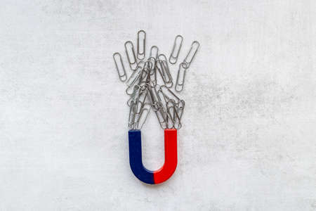 Magnet with paper clips. Office supplies top viewの写真素材