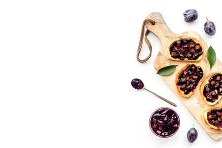 Sandwiches with plum jam, top view. Food layoutの写真素材