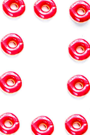 lunch with donuts frame on white table background top view mock upの写真素材