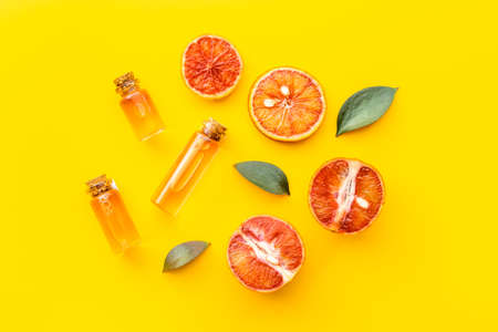 Organic bio cosmetic with vitamin c and citrus fruits. Top viewの写真素材