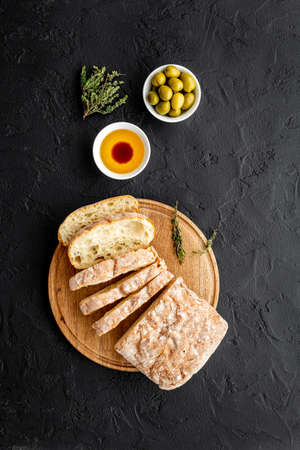 Ciabatta italian bread with olive oil and balsamic vinegar