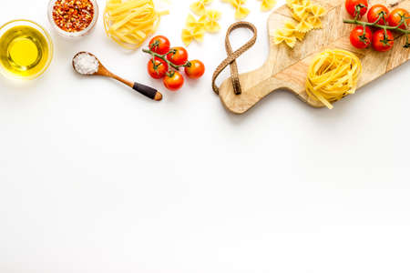 Fettuccine with ingredients for cooking italian pasta