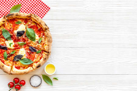 Food ingredients for cooking pizza margherita, top viewの写真素材