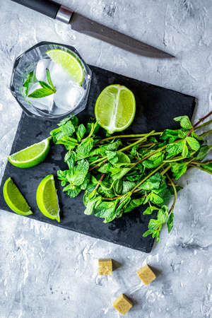 making mojito on stone background top viewの写真素材