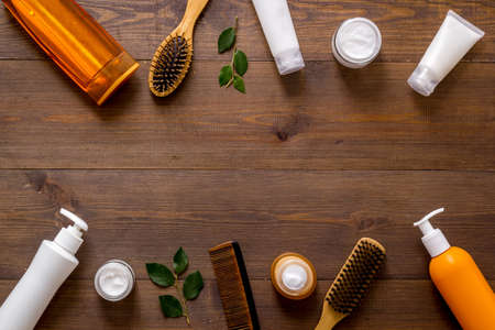 Hair care set of cosmetic products with shampoo and comb.の写真素材