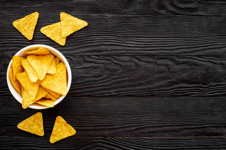 Mexican food nachos chips in bowl top view