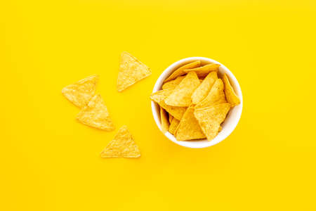 Mexican food nachos chips in bowl top view