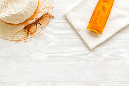 UV sun protection cosmetic - bottles with sunscreenの写真素材