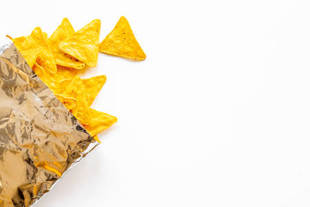 Snacks for party - bag of nachos chips. Top viewの写真素材
