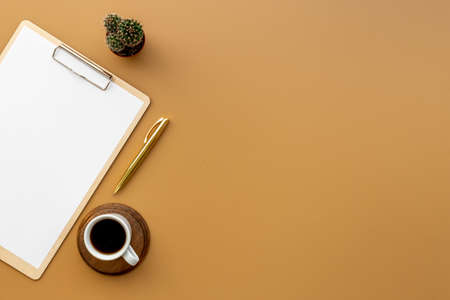 Flatlay of office workplace supplies, top viewの写真素材