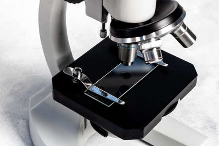 Microscope close up. Research in a scientific medical laboratory