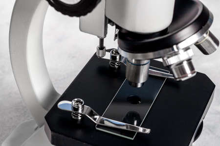 Microscope close up. Research in a scientific medical laboratory