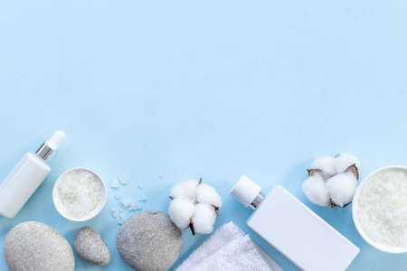 Beauty product mockup - white cosmetic products, top view