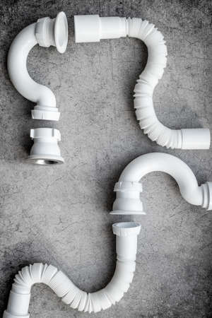 Flaylay of plumbing pipes and equipment, top viewの写真素材