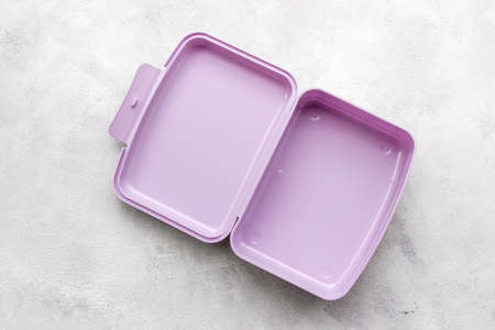 Purple lunch box. Empty container for food, top viewの写真素材