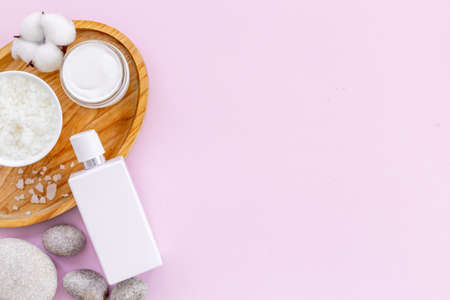 Mockup of beauty fashion cosmetic products, top view