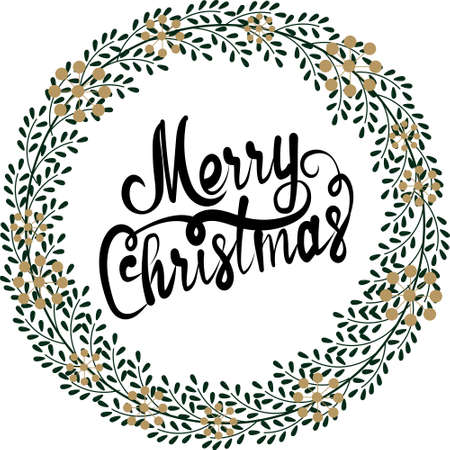 Merry christmas and Happy new year greeting card with Ð¡hristmas wreath isolated on white background. Christmas wreath, sketch drawing for your design.のイラスト素材
