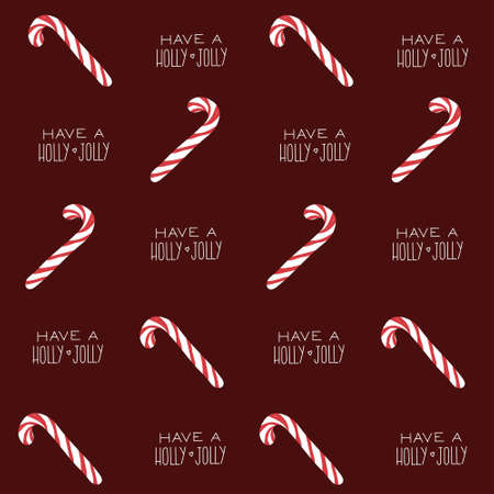 Seamless pattern with christmas candy cane and text. Dark red new year background.