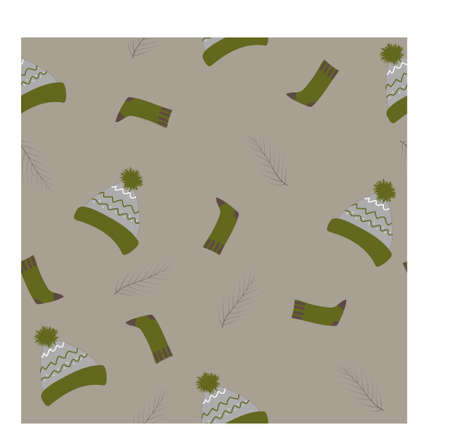 Seamless background with caps and socks. Christmas and new year print, wrapping paper, background, card, poster.のイラスト素材