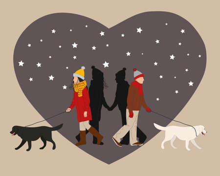 A love story. Boy and girl divorced and their shadows remain true to each otherのイラスト素材