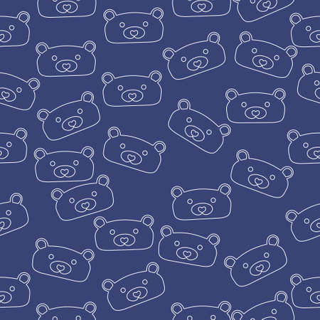 Cute bear's face seamless pattern on the blue background.のイラスト素材