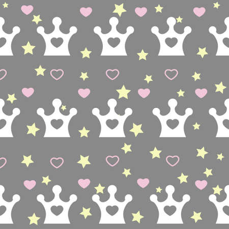 Seamless pattern in the Scandinavian style with a white crown on a gray background. Can for wallpaper, fill patterns, web page background, surface textures. Vector illustration.のイラスト素材