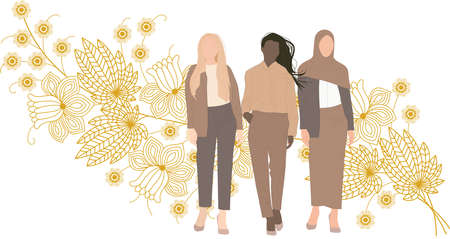 Women of different nationalities, faith and skin color together. Greeting card, banner International Women's Day. Struggle for women's rights and equality.のイラスト素材