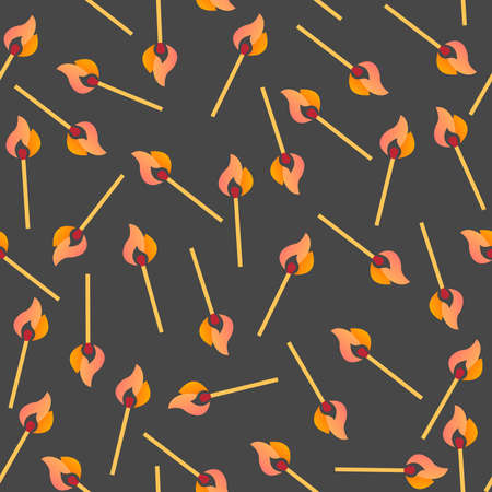 Seamless vector pattern with burning matches on dark background. International Match Dayのイラスト素材