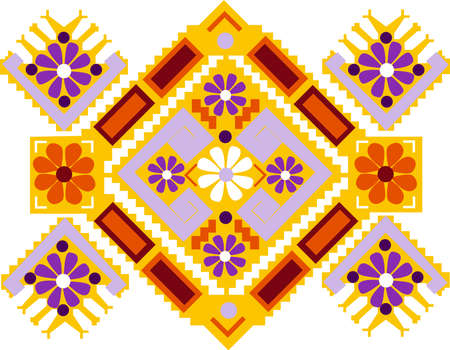 Traditional Ukrainian embroidery in yellow and purple tones.のイラスト素材