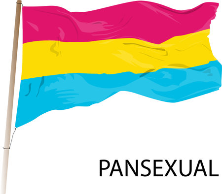 The word Pansexual. Vector banner. Pansexual flag being waved. LGBTQ symbol on white background.のイラスト素材
