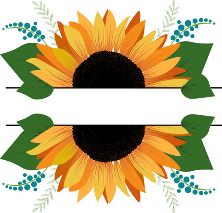 Template for invitation or greeting card with sunflowers. Flat vector illustration.のイラスト素材